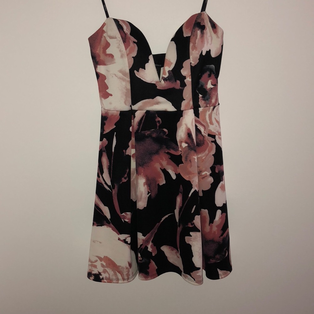 Strapless black dress with floral print